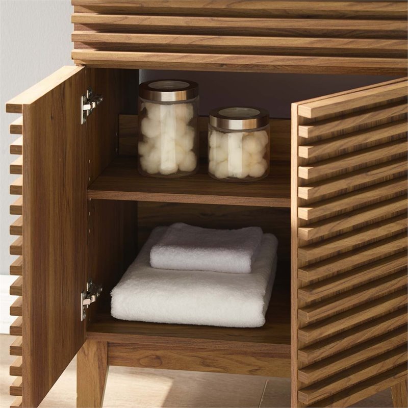Maklaine Contemporary Wood Bathroom Vanity in Walnut and White