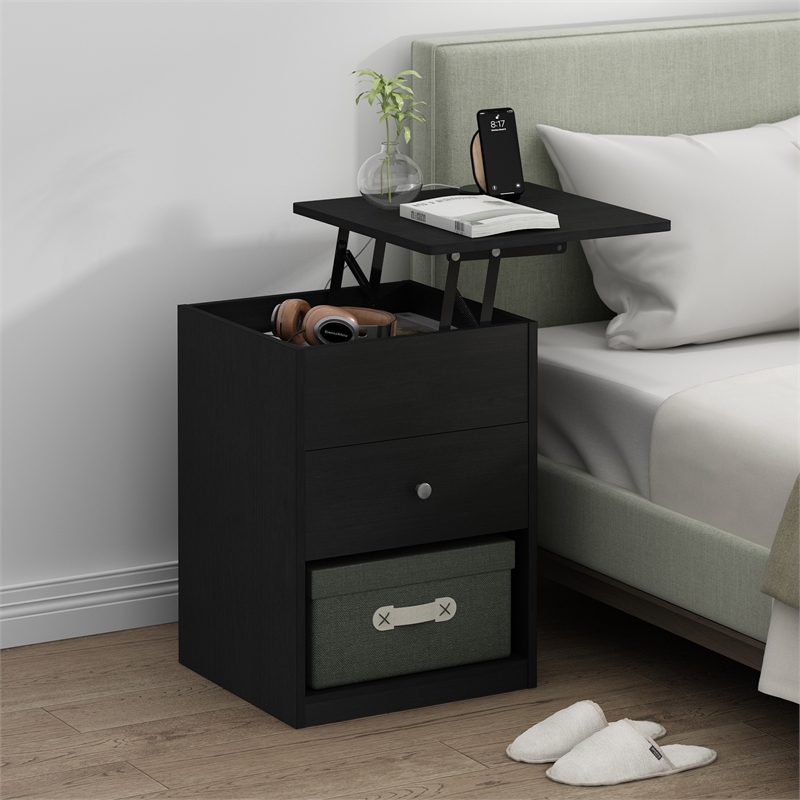 Maklaine Engineered Wood Contemporary Lift Top Nightstand in Americano