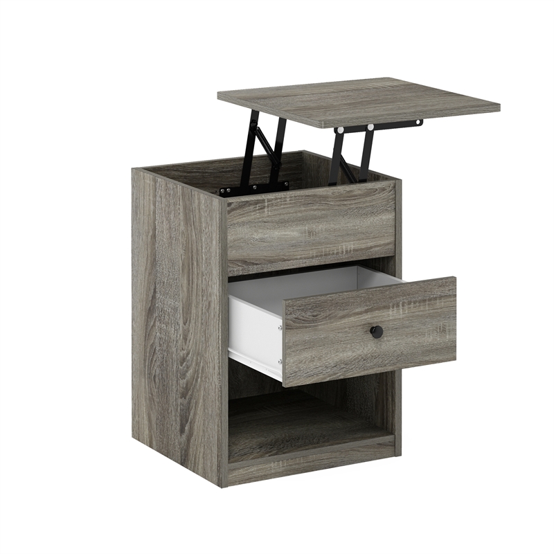 Maklaine Contemporary Lift Top Nightstand in French Oak Gray