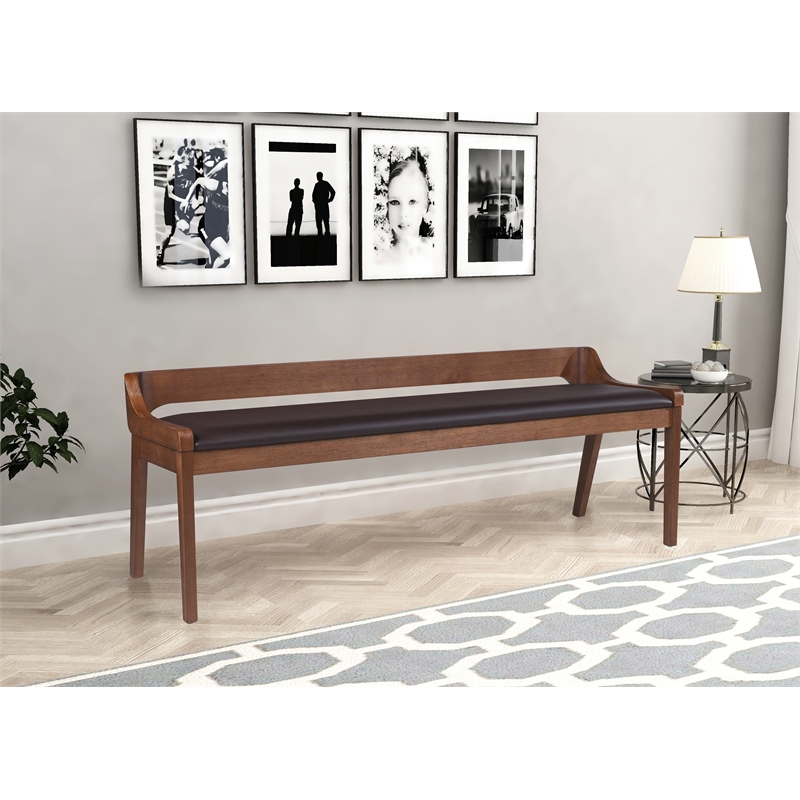 Maklaine Elegant Wood Mid-Century Dining Bench Chestnut Wire-Brush