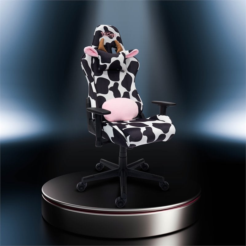 Maklaine Contemporary Cow Print Fabric Gaming Chair Black/White