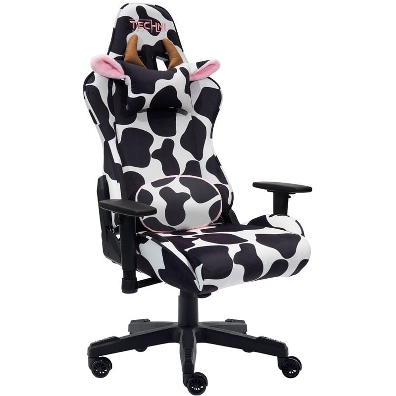 Maklaine Contemporary Cow Print Fabric Gaming Chair Black/White