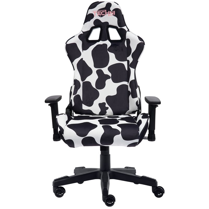 Maklaine Contemporary Cow Print Fabric Gaming Chair Black/White