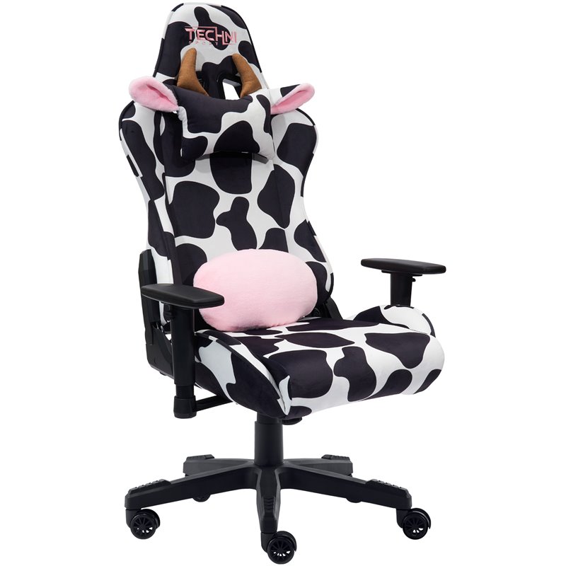 Maklaine Contemporary Cow Print Fabric Gaming Chair Black/White