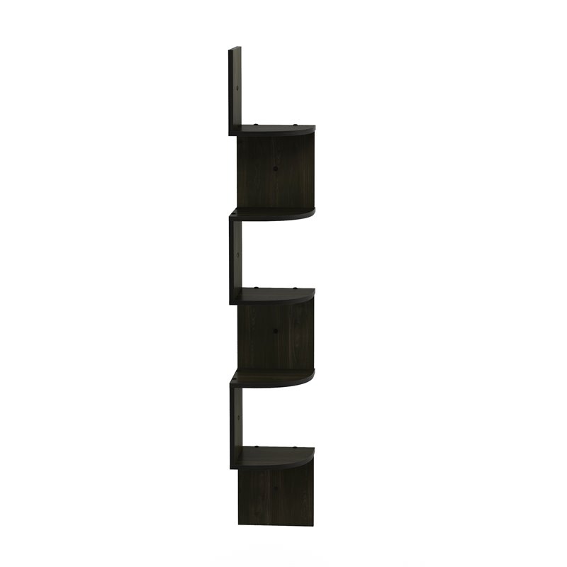 Maklaine Wood 5-Tier Wall Mount Floating Radial Corner Shelf in Espresso