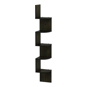 Maklaine Wood 5-Tier Wall Mount Floating Radial Corner Shelf in Espresso