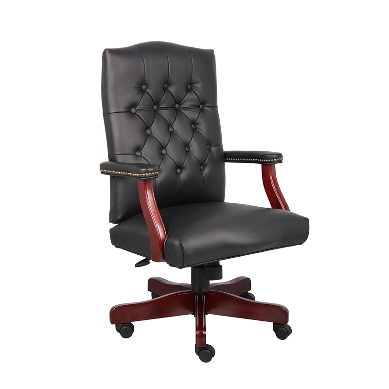 Maklaine Traditional High Back Faux Leather Tufted Executive Chair in Black