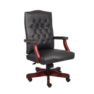 Maklaine Traditional High Back Faux Leather Tufted Executive Chair in Black