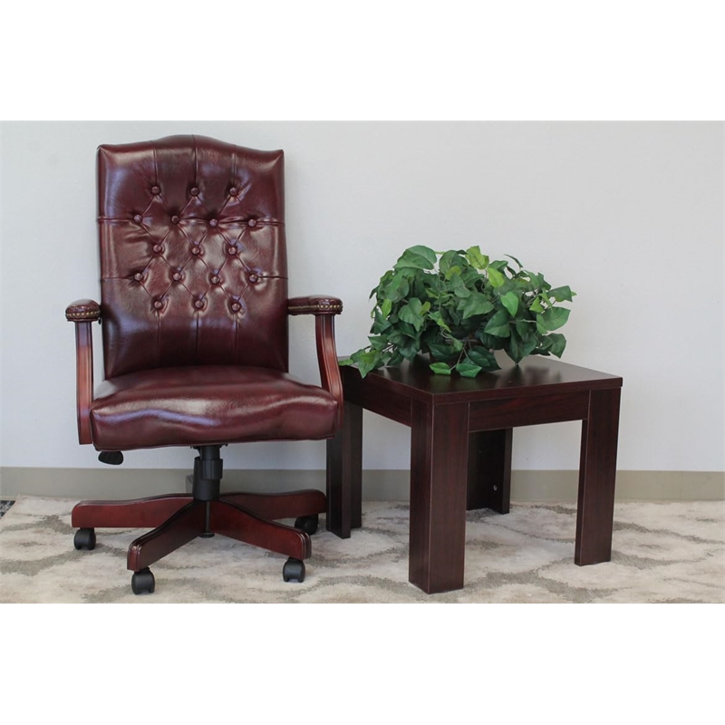 Maklaine Traditional High Back Faux Leather Tufted Executive Chair in Oxblood