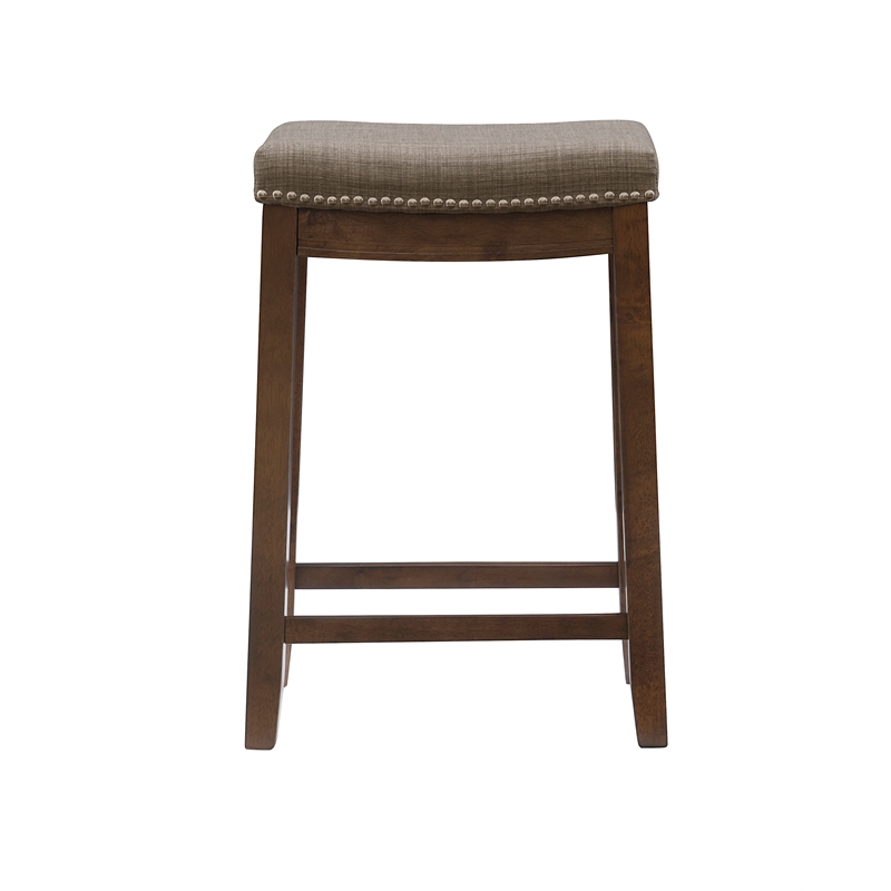 Maklaine Counter Stool Gray Woven Padded Seat Wood Frame in Rustic Brown