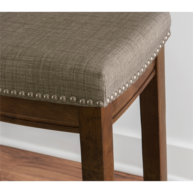 Maklaine Counter Stool Gray Woven Padded Seat Wood Frame in Rustic Brown