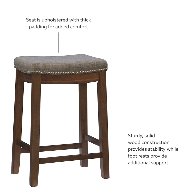 Maklaine Counter Stool Gray Woven Padded Seat Wood Frame in Rustic Brown