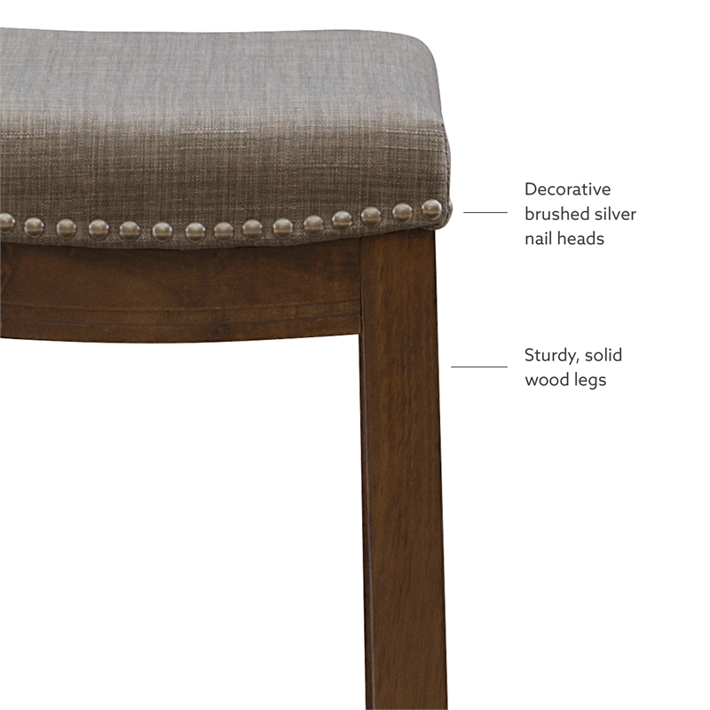 Maklaine Counter Stool Gray Woven Padded Seat Wood Frame in Rustic Brown