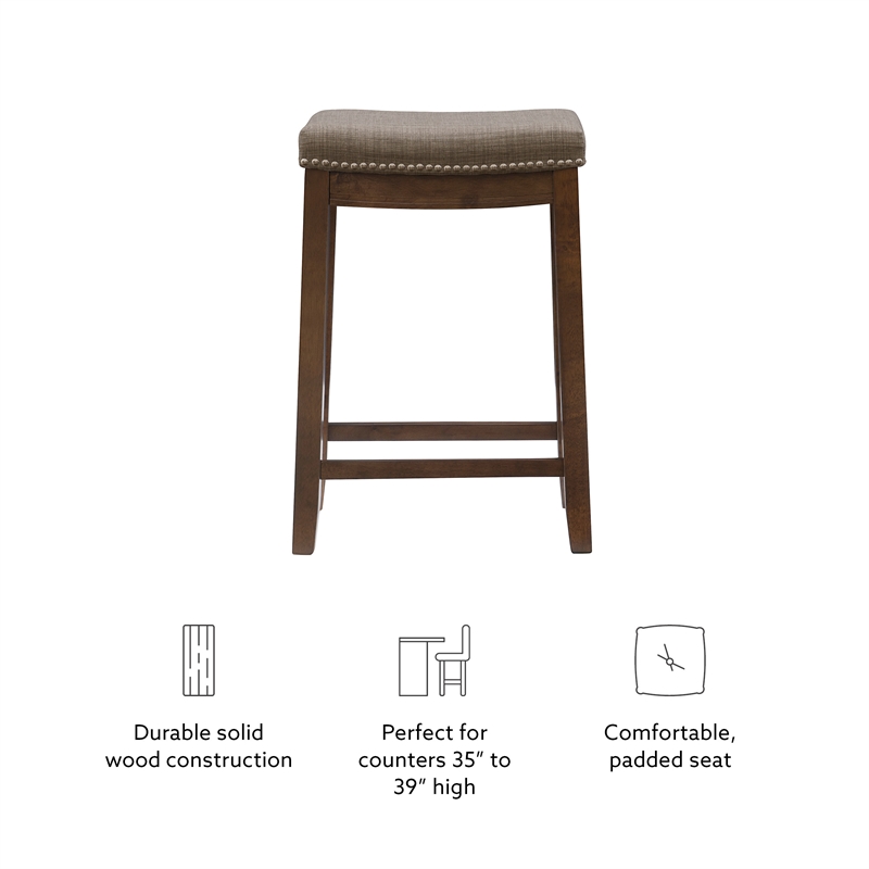 Maklaine Counter Stool Gray Woven Padded Seat Wood Frame in Rustic Brown