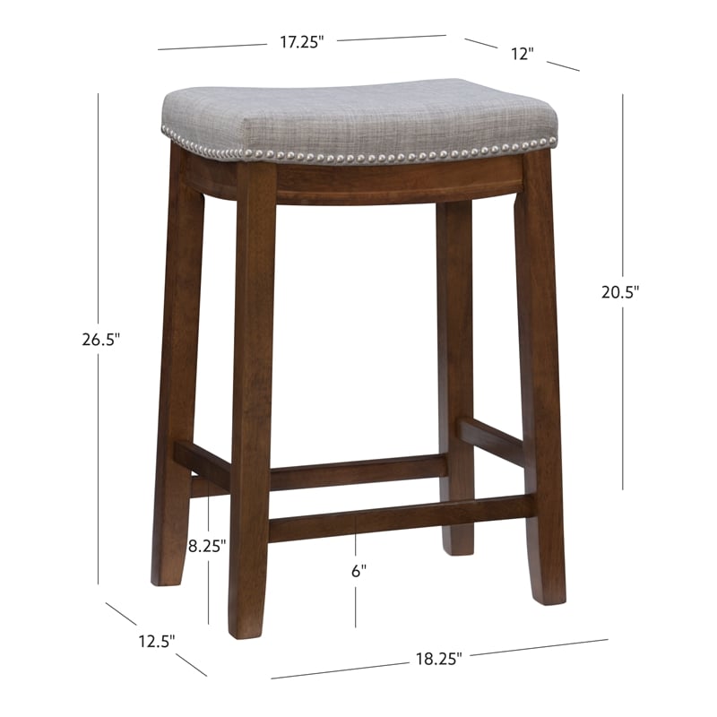 Maklaine Counter Stool Gray Woven Padded Seat Wood Frame in Rustic Brown