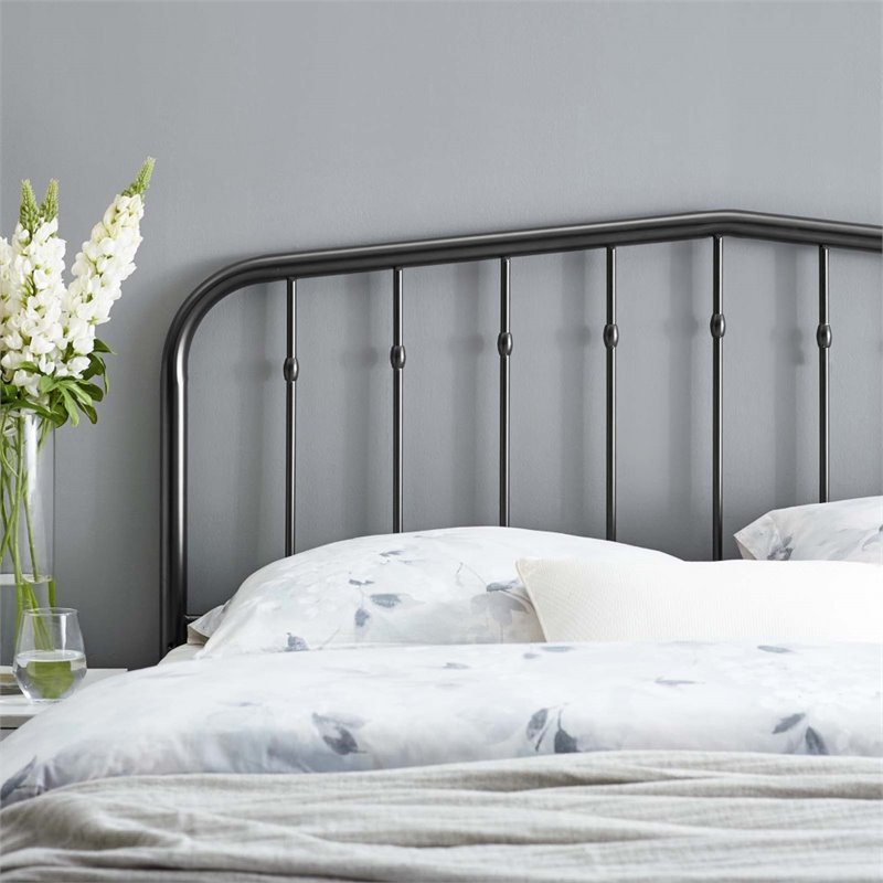 Maklaine Contemporary King Powder Coated Iron Headboard in Black