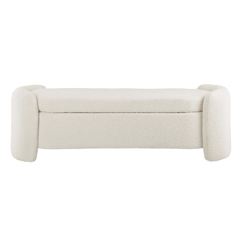 Maklaine Contemporary Wood and Boucle Upholstered Bench in Ivory