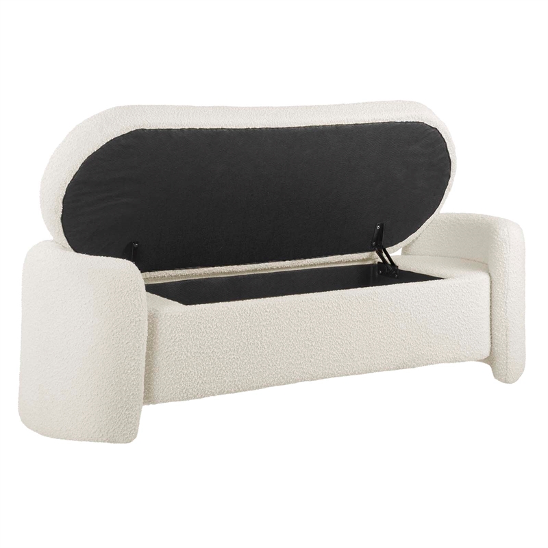 Maklaine Contemporary Wood and Boucle Upholstered Bench in Ivory