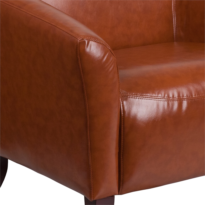 Maklaine Elegant Modern / Contemporary Faux Leather Sofa in Cognac