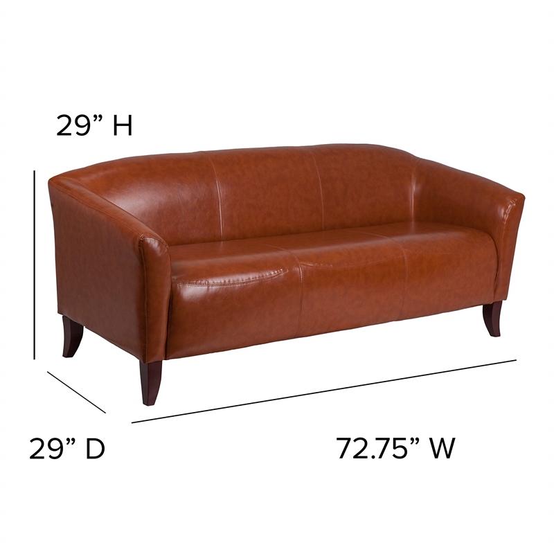 Maklaine Elegant Modern / Contemporary Faux Leather Sofa in Cognac
