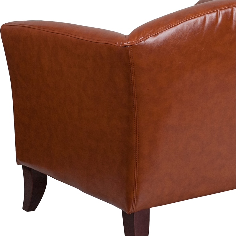Maklaine Elegant Modern / Contemporary Faux Leather Sofa in Cognac