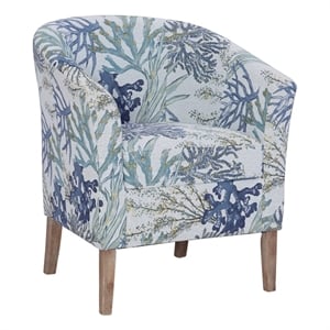 Maklaine Upholstered Club Chair in Blue Multi Coral Print Fabric