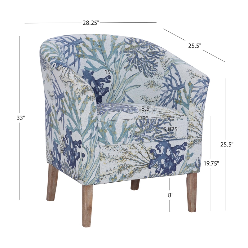 Maklaine Upholstered Club Chair in Blue Multi Coral Print Fabric
