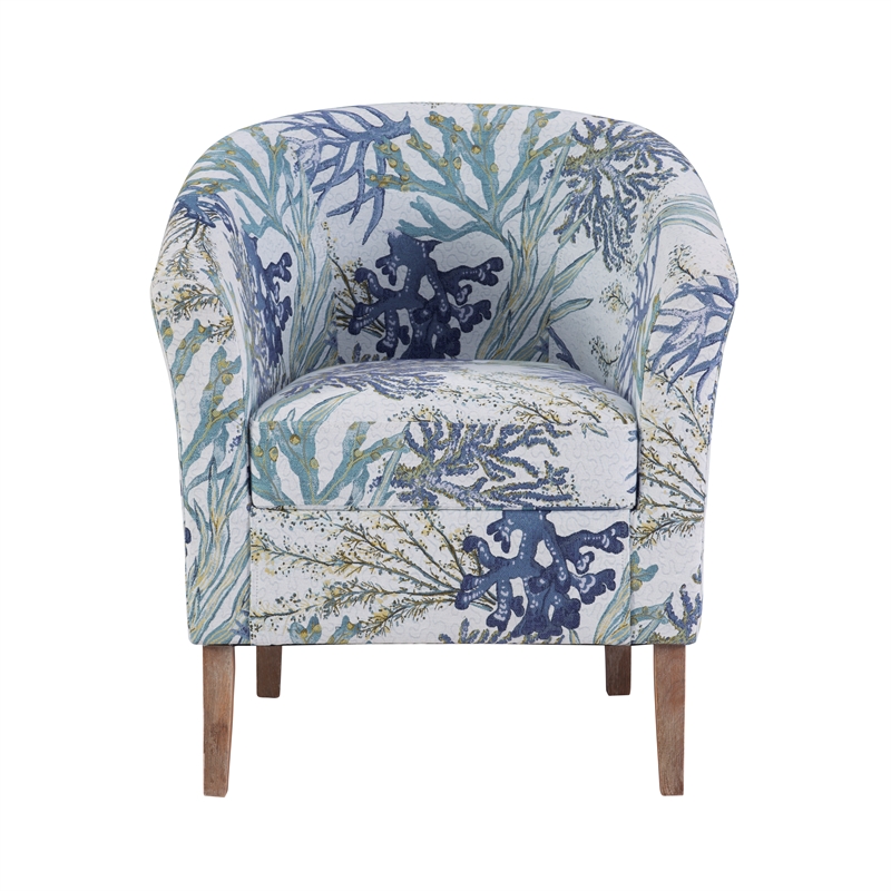 Maklaine Upholstered Club Chair in Blue Multi Coral Print Fabric