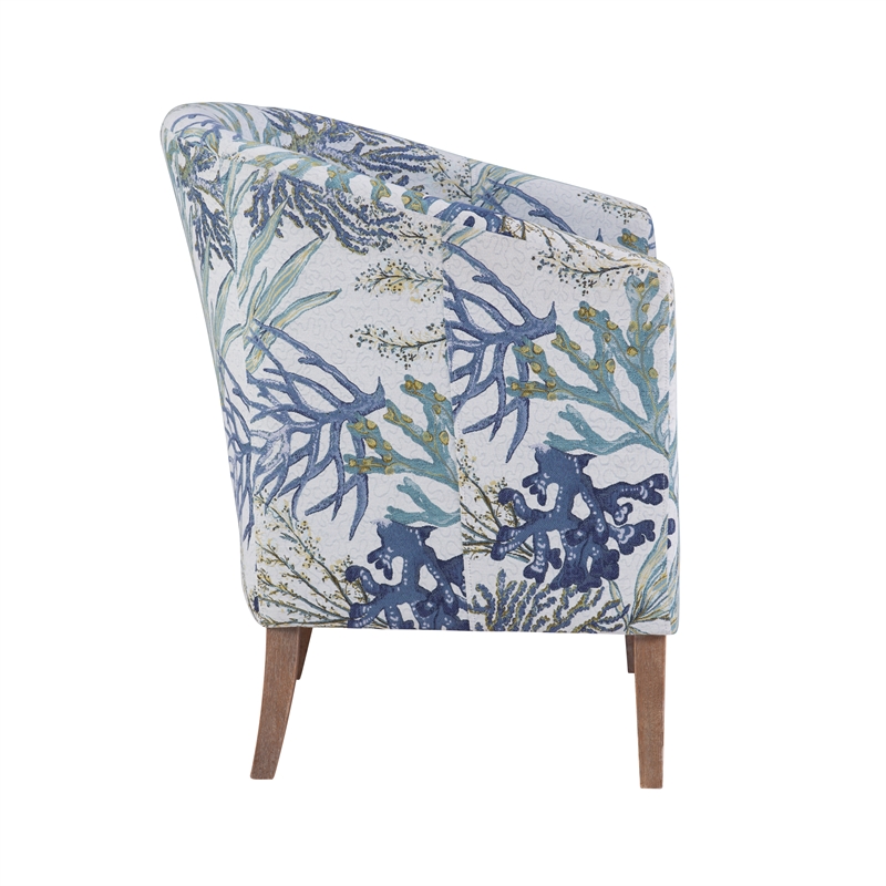 Maklaine Upholstered Club Chair in Blue Multi Coral Print Fabric