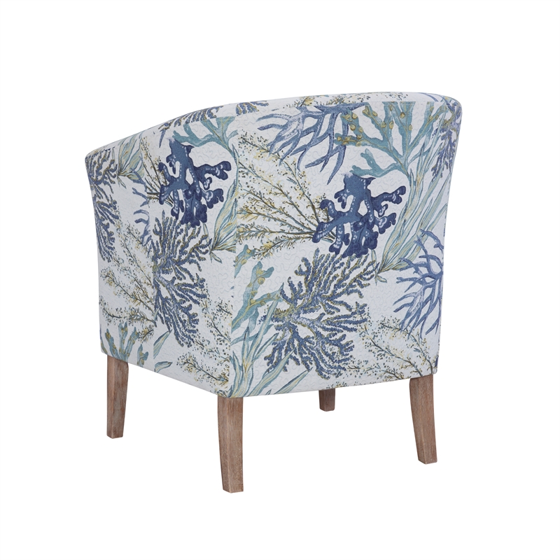 Maklaine Upholstered Club Chair in Blue Multi Coral Print Fabric