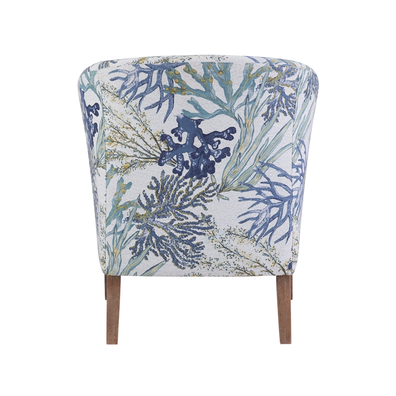 Maklaine Upholstered Club Chair in Blue Multi Coral Print Fabric