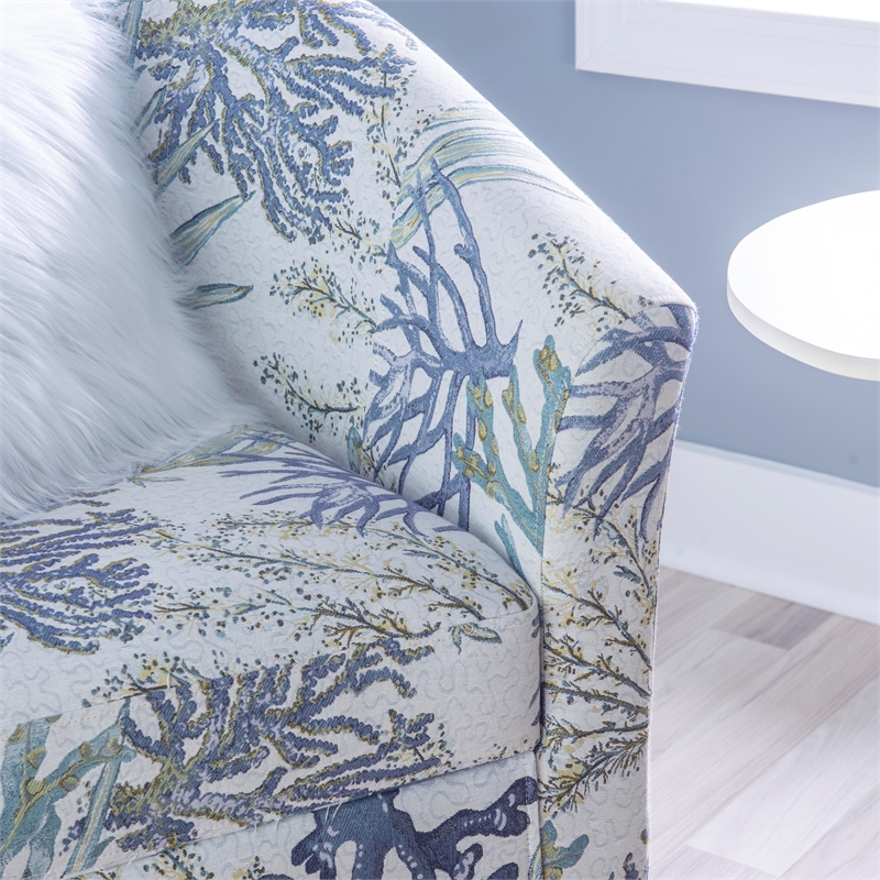 Maklaine Upholstered Club Chair in Blue Multi Coral Print Fabric