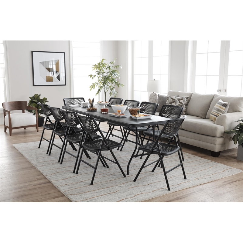 Maklaine 8' x 30'' Fold-in-Half Blow Molded Folding Table in Black