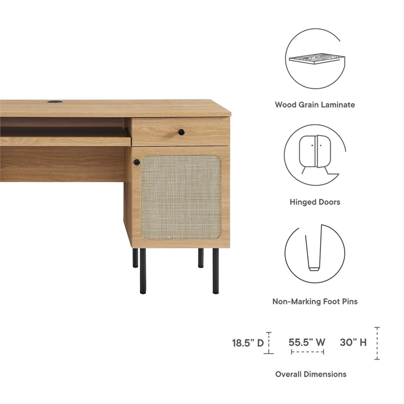 Maklaine Contemporary Particleboard and Laminate Office Desk in Oak