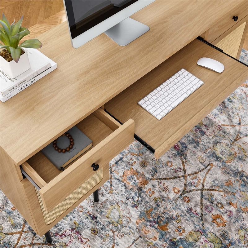 Maklaine Contemporary Particleboard and Laminate Office Desk in Oak