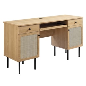 Maklaine Contemporary Particleboard and Laminate Office Desk in Oak