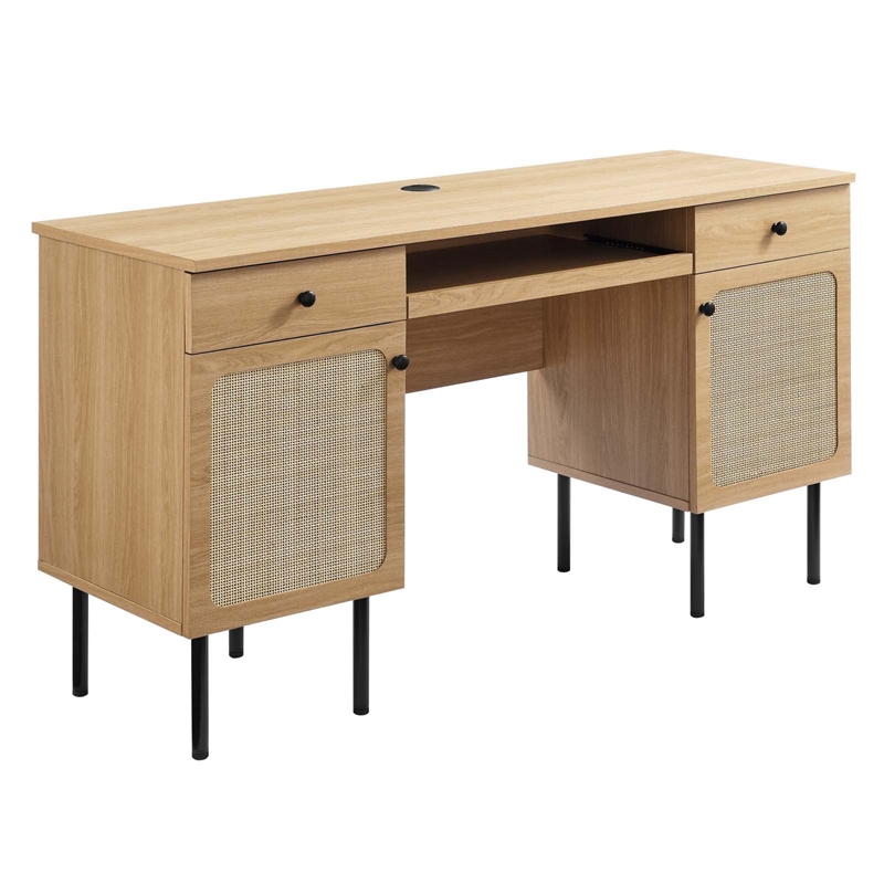Maklaine Contemporary Particleboard and Laminate Office Desk in Oak