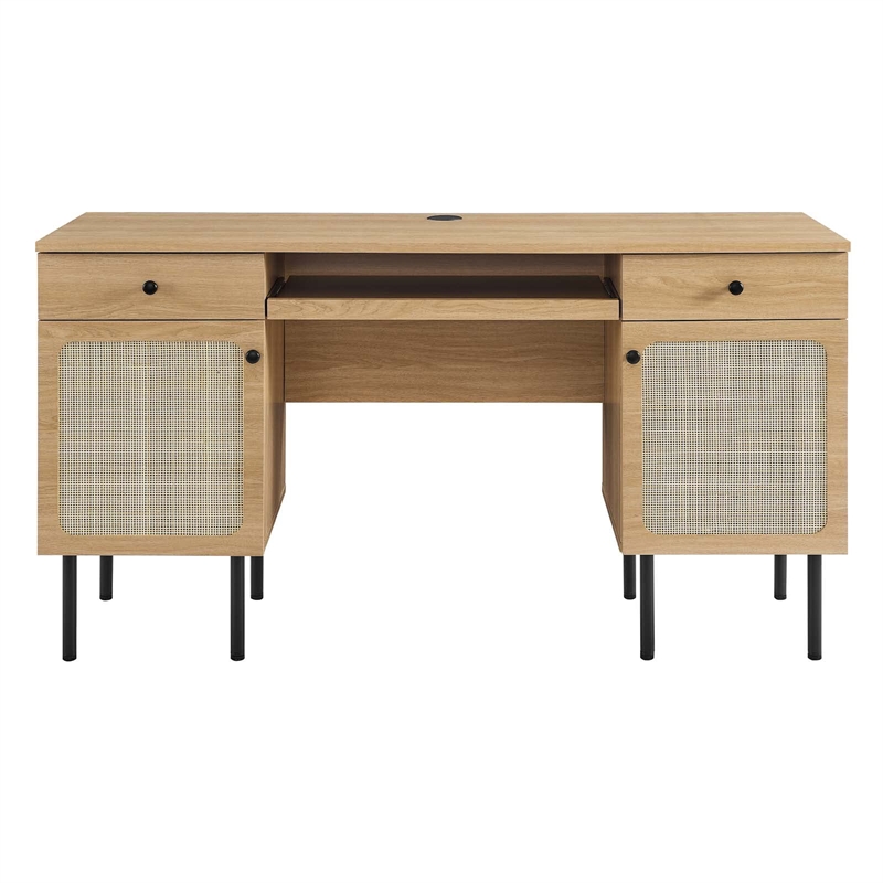 Maklaine Contemporary Particleboard and Laminate Office Desk in Oak