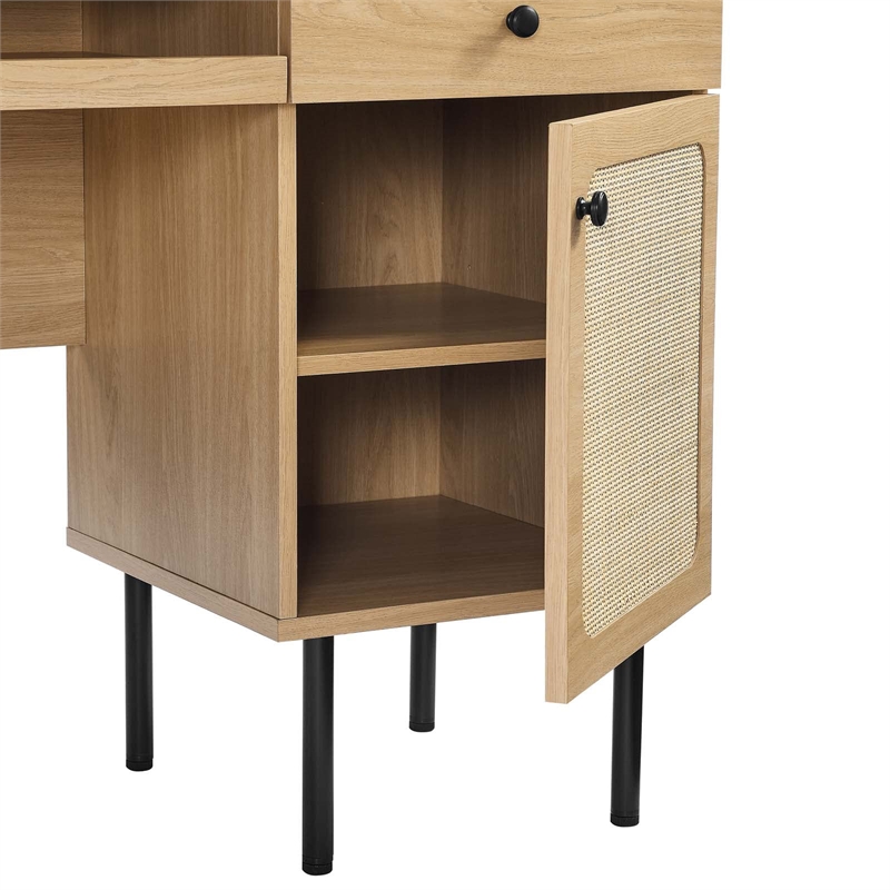 Maklaine Contemporary Particleboard and Laminate Office Desk in Oak