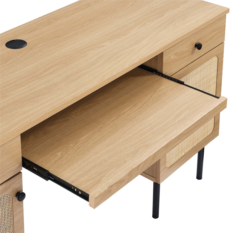 Maklaine Contemporary Particleboard and Laminate Office Desk in Oak