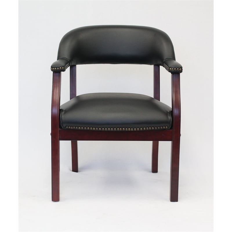 Maklaine Faux Leather Executive Captains Guest Chair in Black