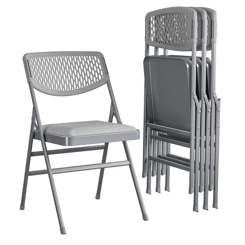 Maklaine Traditional Ultra Comfort Folding Chair in Gray (4-pack)