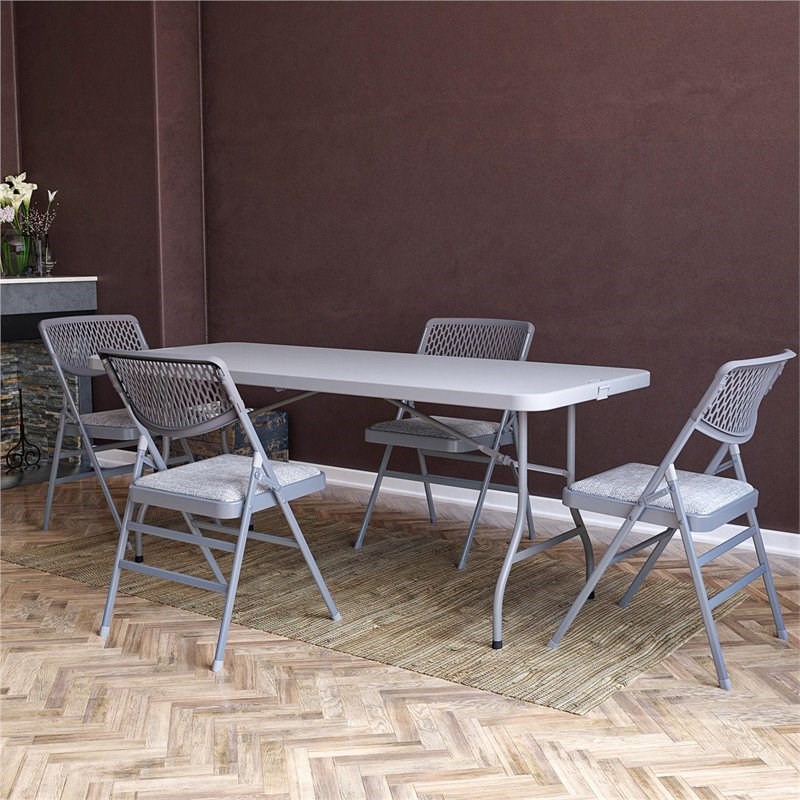 Maklaine Traditional Ultra Comfort Folding Chair in Gray (4-pack)