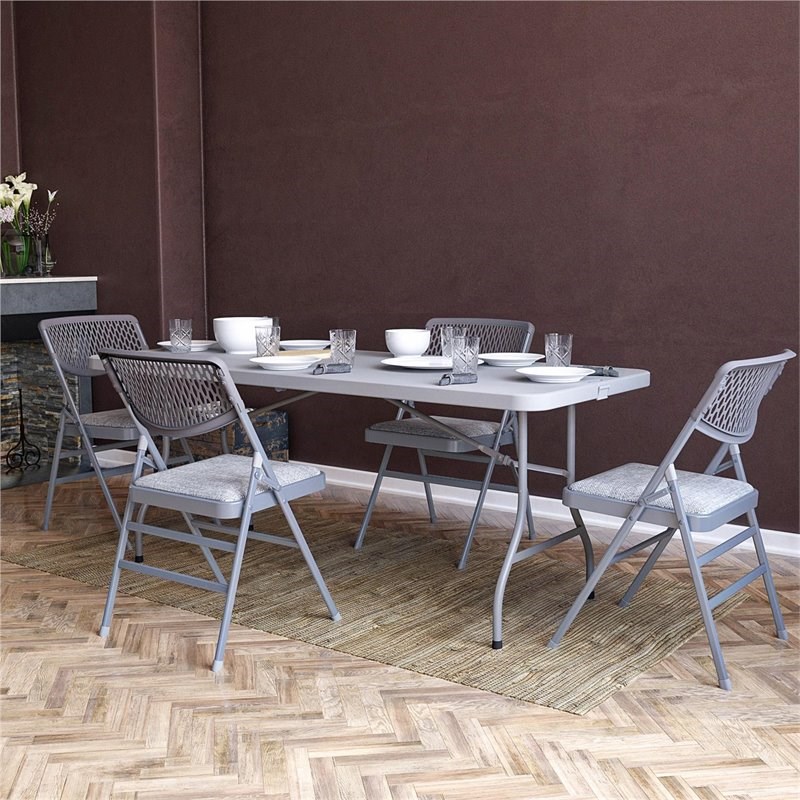 Maklaine Traditional Ultra Comfort Folding Chair in Gray (4-pack)