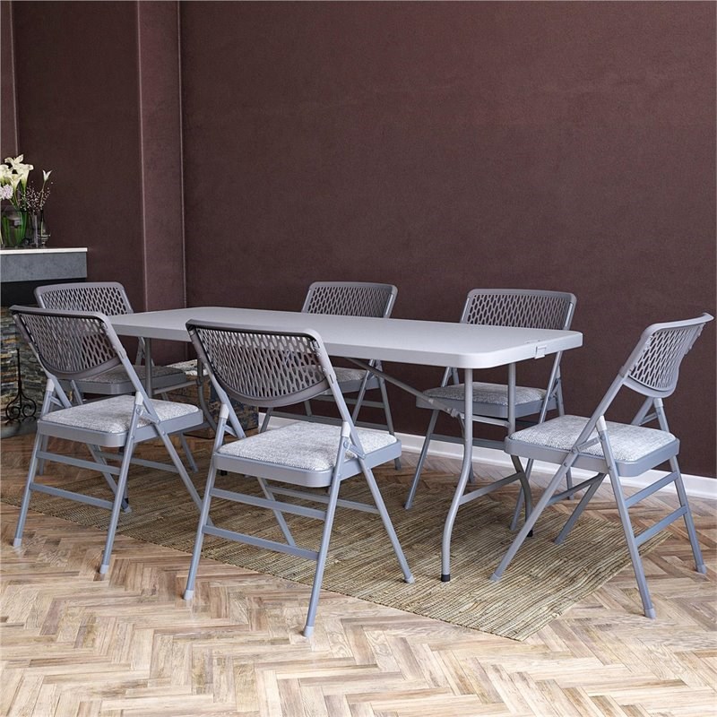 Maklaine Traditional Ultra Comfort Folding Chair in Gray (4-pack)