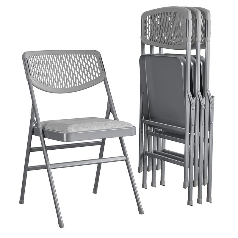 Maklaine Traditional Ultra Comfort Folding Chair in Gray (4-pack)