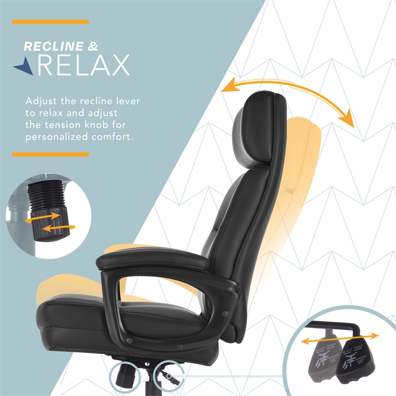 Maklaine Classic Big & Tall Executive Office Chair Bonded Leather Black