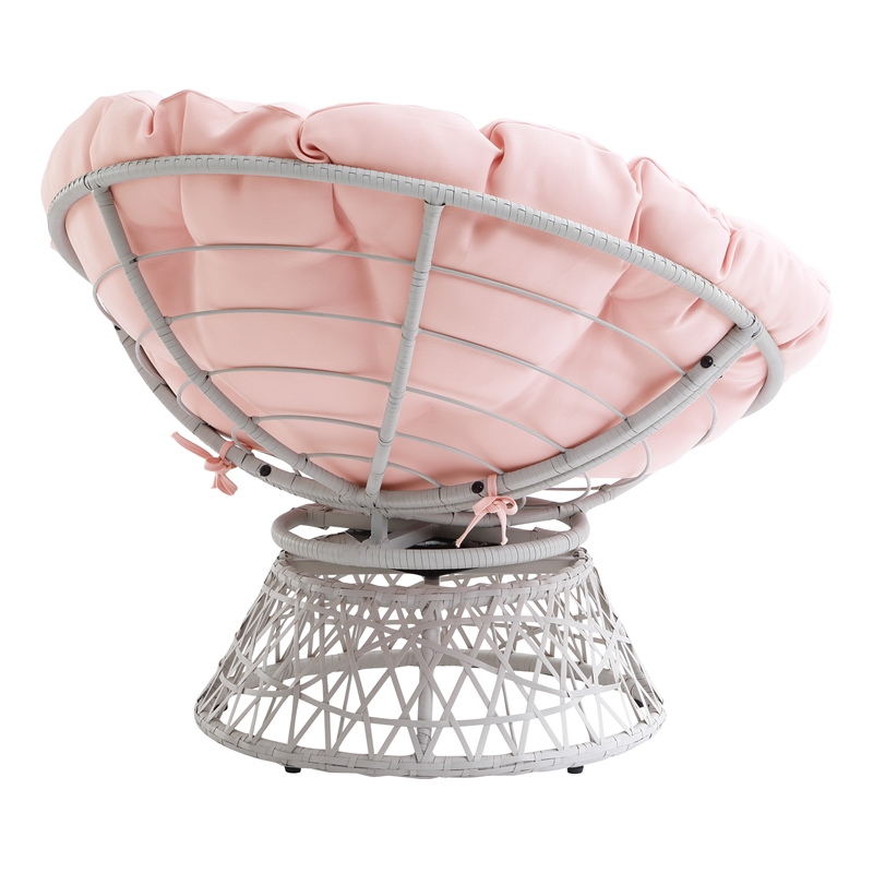 Maklaine Chair with Pink Round Pillow Fabric Cushion and Cream Wicker Weave