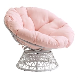 Maklaine Chair with Pink Round Pillow Fabric Cushion and Cream Wicker Weave