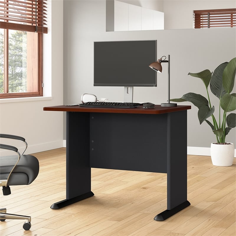 Maklaine Transitional Engineered Wood 36W Office Desk in Hansen Cherry